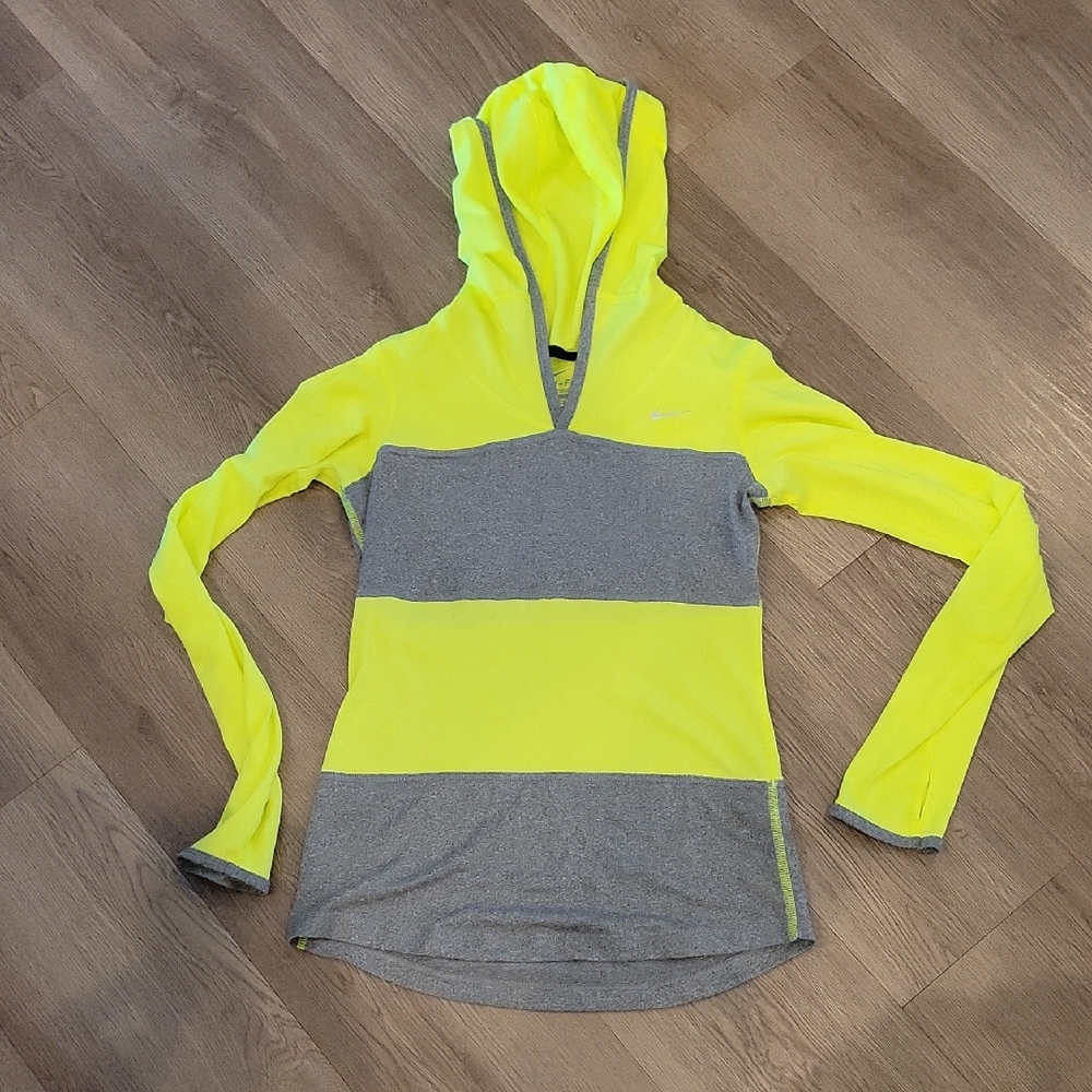 Nike XS Women's Dri-FIT Neon Yellow and Gray Hooded  Top